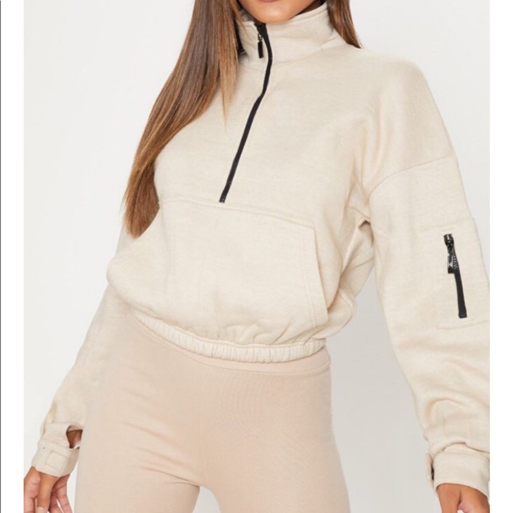 pretty little thing sand quarter zip sweatshirt